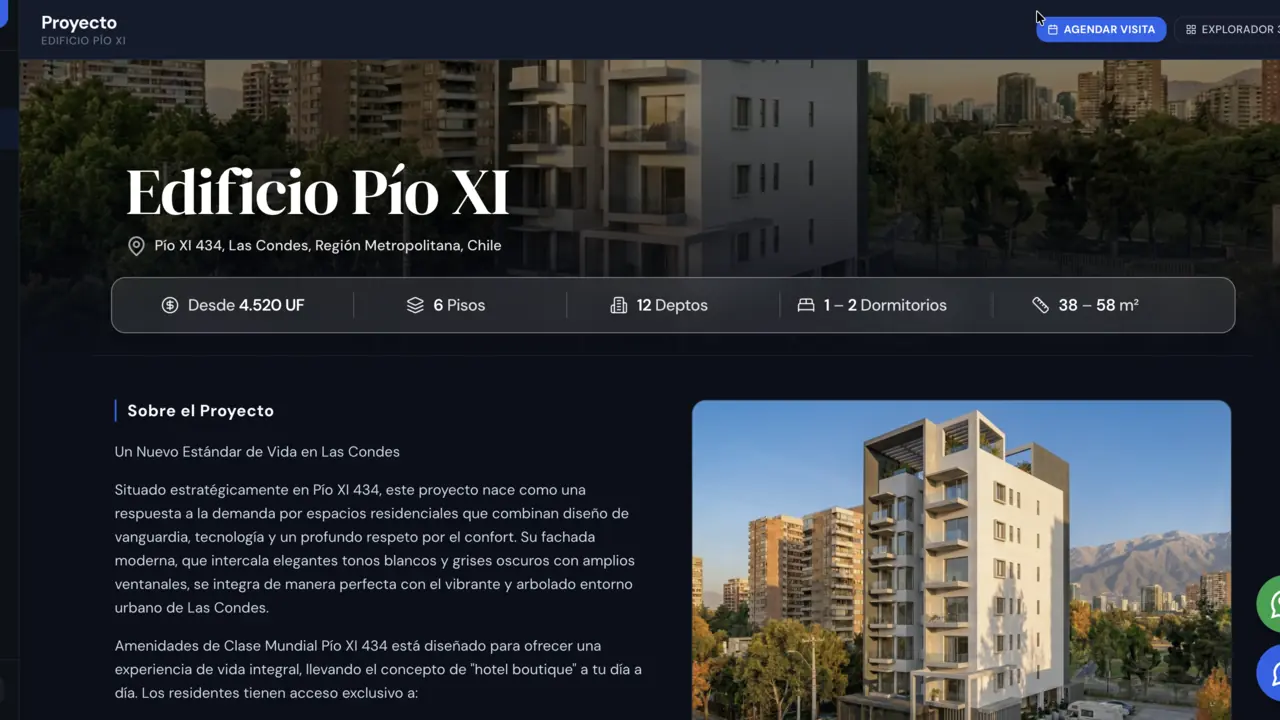 Portada del micrositio del proyecto con el precio desde, los pisos, la cantidad de departamentos, los dormitorios y el rango de superficies